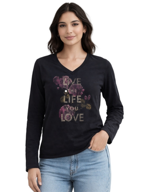 five star gray Long Sleeve live the life you love Graphic Tee